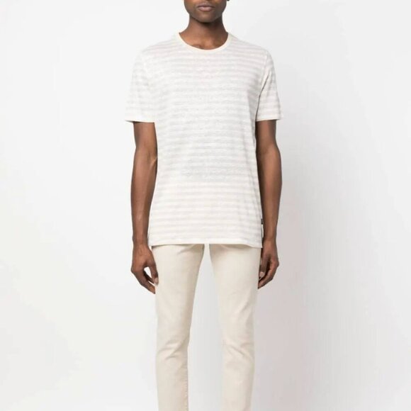 Hugo Boss Tiburt Stripe Linen T-shirt 100% Linen, Open White Size M - Picture 2 of 11